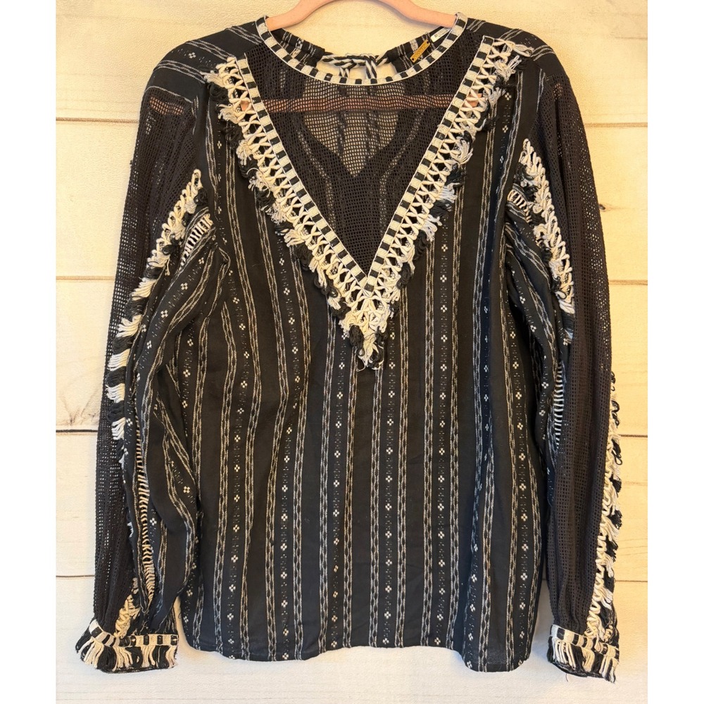 Dodo Bar Or Pas Pour Toi Black White Fringe Mesh Tassel Blouse Small